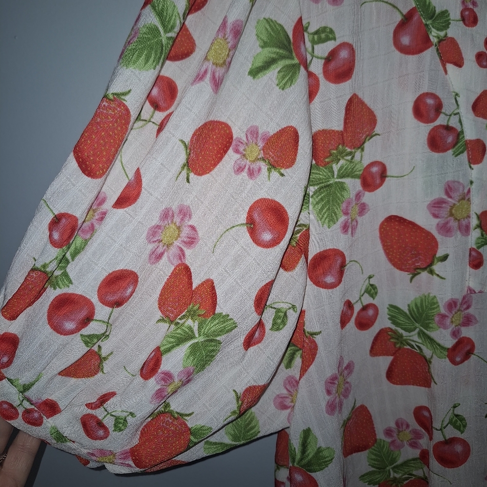 Rose & Olive Strawberry Blouse Top M Medium Womens Summer Sheer - Picture 3 of 7